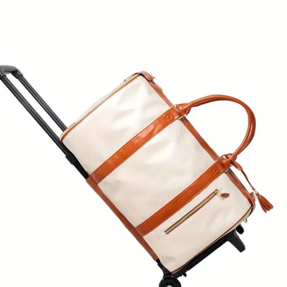 Elegant Cream and Tan Women's Rolling Bag